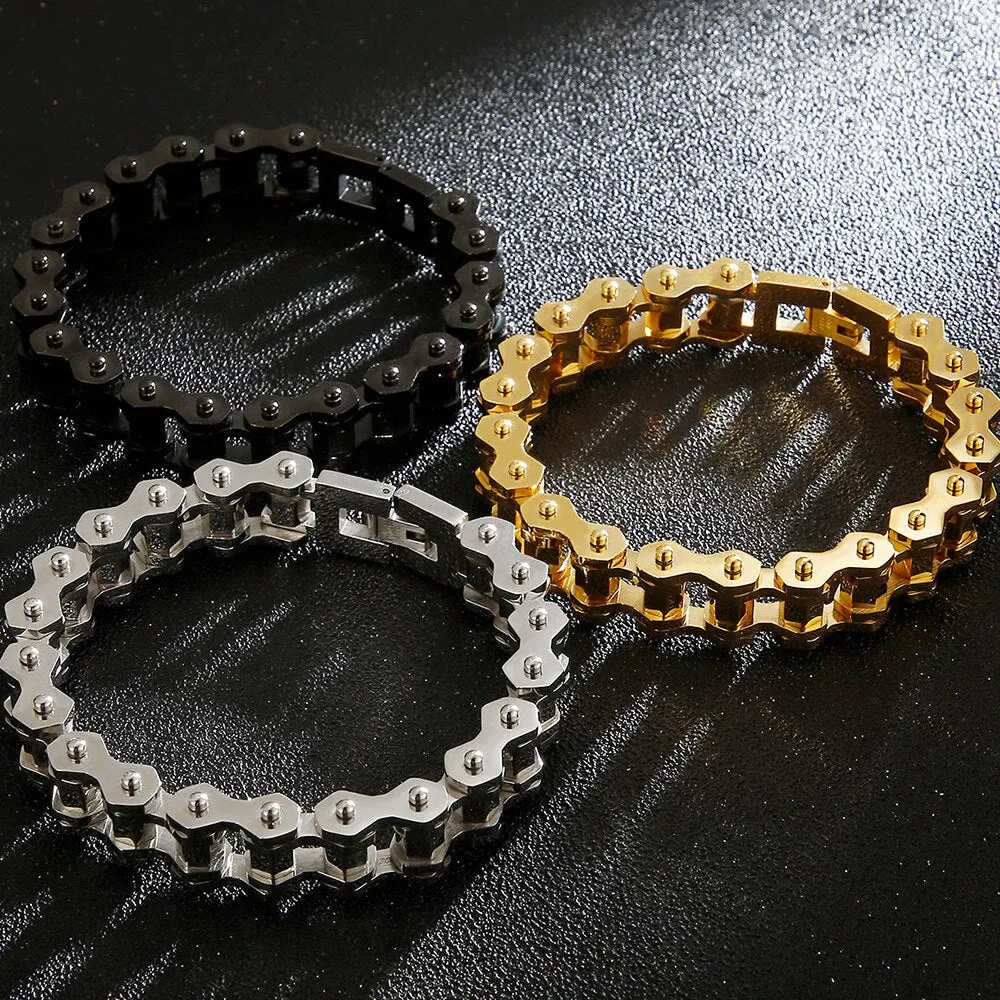 12MM Wide Stainless Steel Bicycle Cycling Chain Man Bracelet