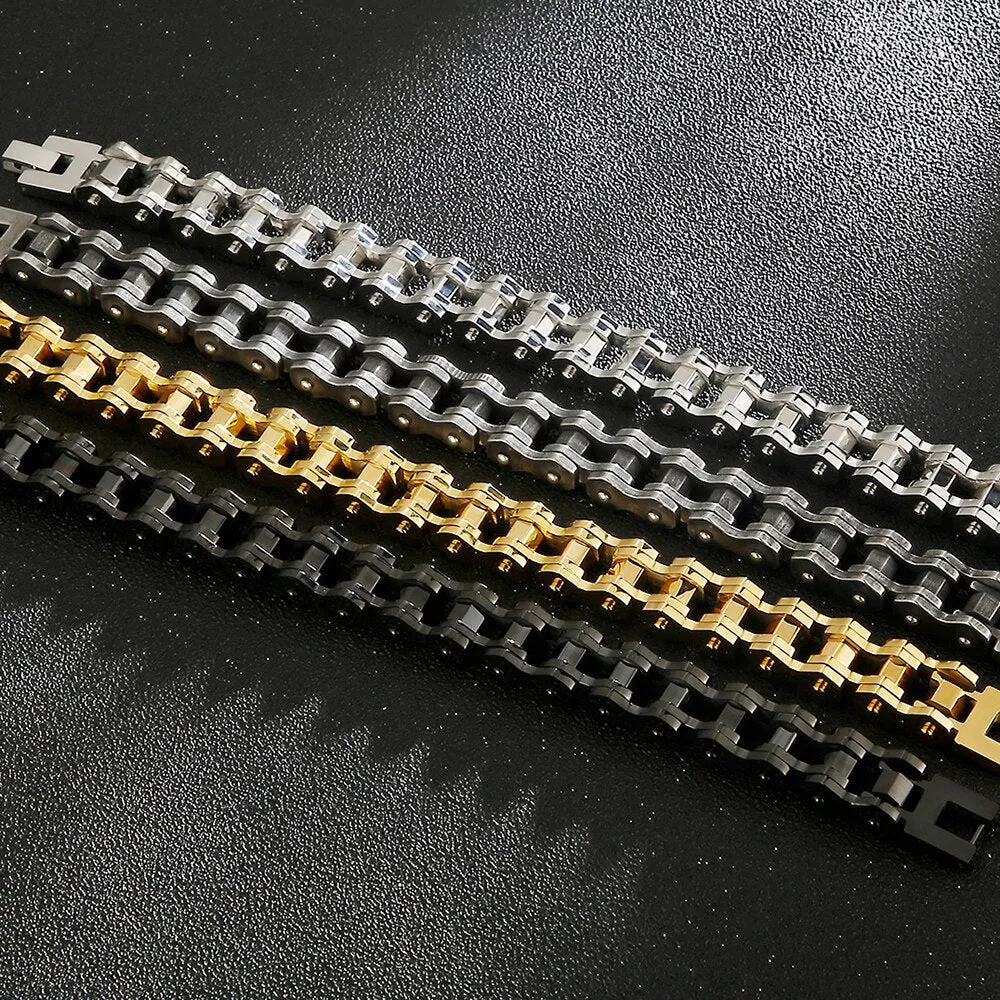 12MM Wide Stainless Steel Bicycle Cycling Chain Man Bracelet