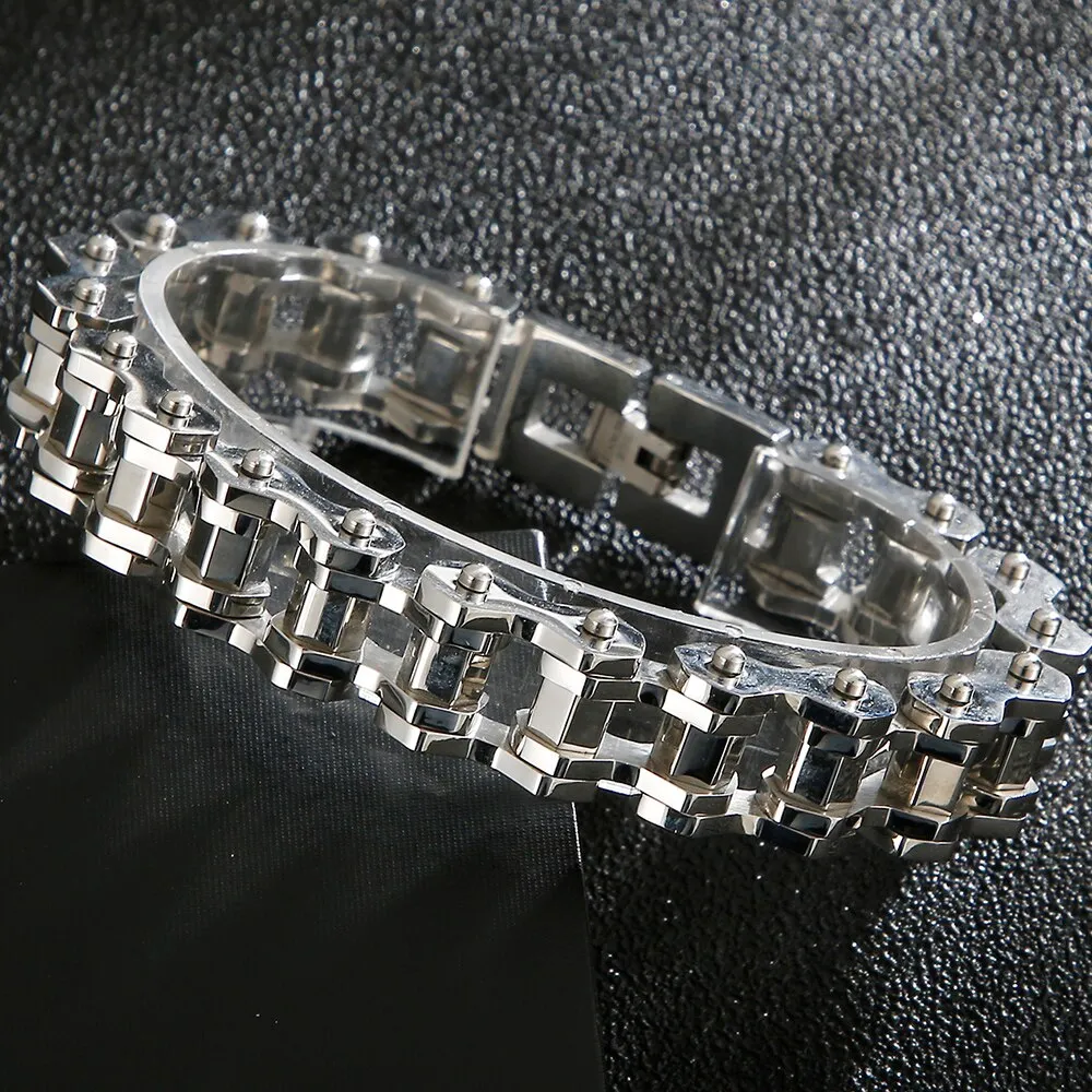 12MM Wide Stainless Steel Bicycle Cycling Chain Man Bracelet