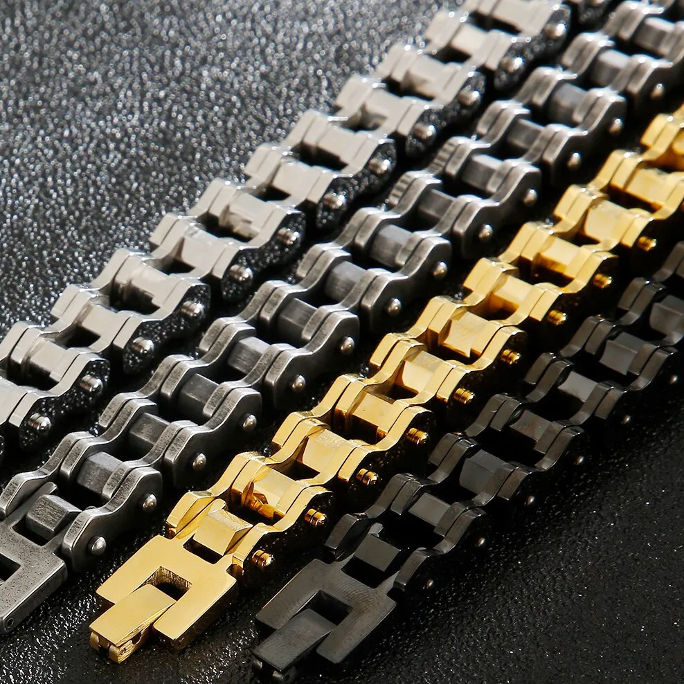 12MM Wide Stainless Steel Bicycle Cycling Chain Man Bracelet