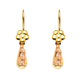14K Hollow Our Lady of Guadalupe Teardrop Hanging Earrings