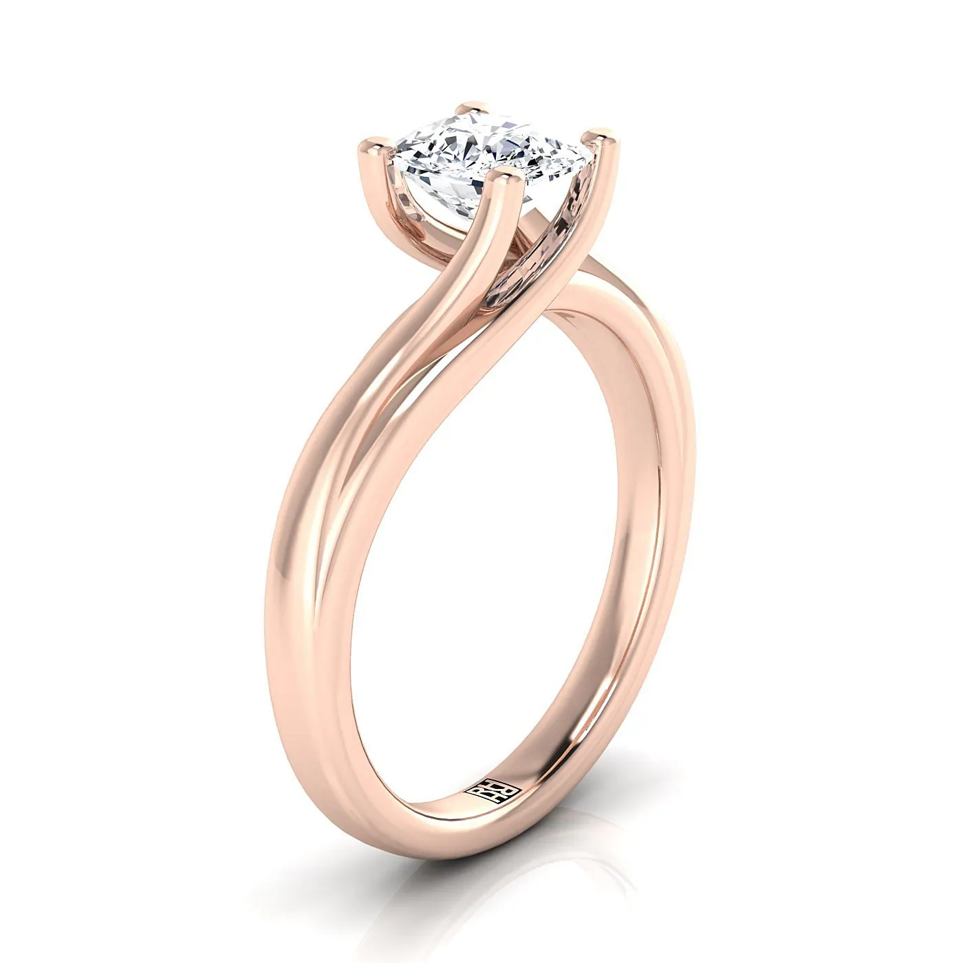 14K Rose Gold Cushion  Twisted Bypass Solitaire Engagement Ring
