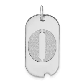 14k White Gold Rhodium Polished Finish Block Letter O Initial Dog Tag Charm Pendant