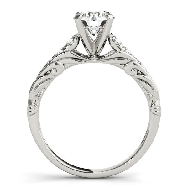14K White Gold Round Brilliant Diamond Antique Engagement Ring With Pave Accents (1.17ctw)