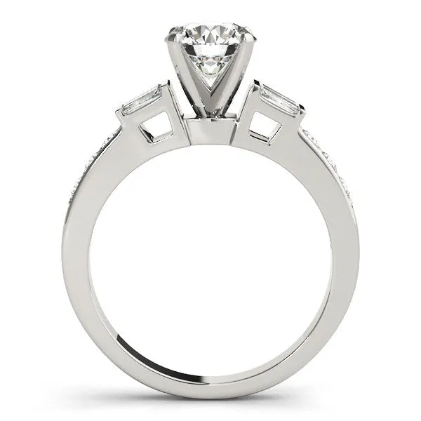 14K White Gold Round Brilliant Diamond Baguette Basket Engagement Ring With Channel Set Accents