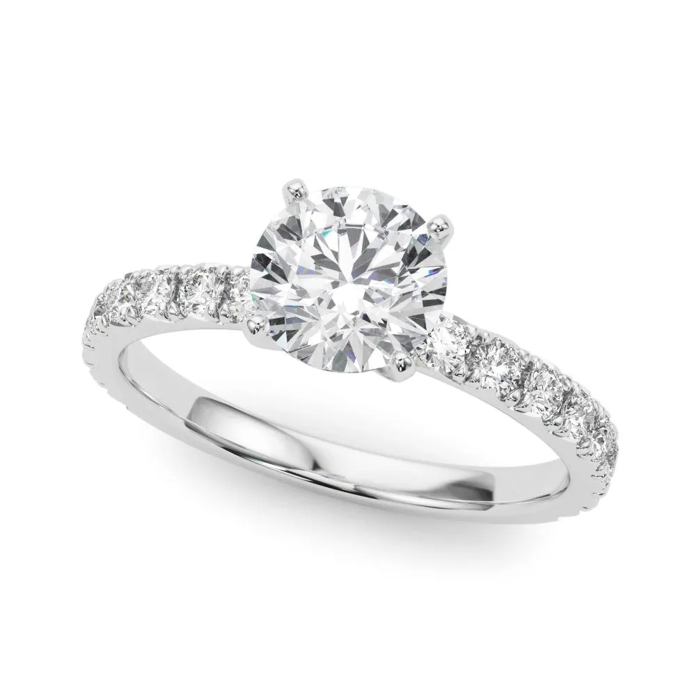 14K White Gold Round Brilliant Diamond Engagement Ring With French Pave Accent Diamonds