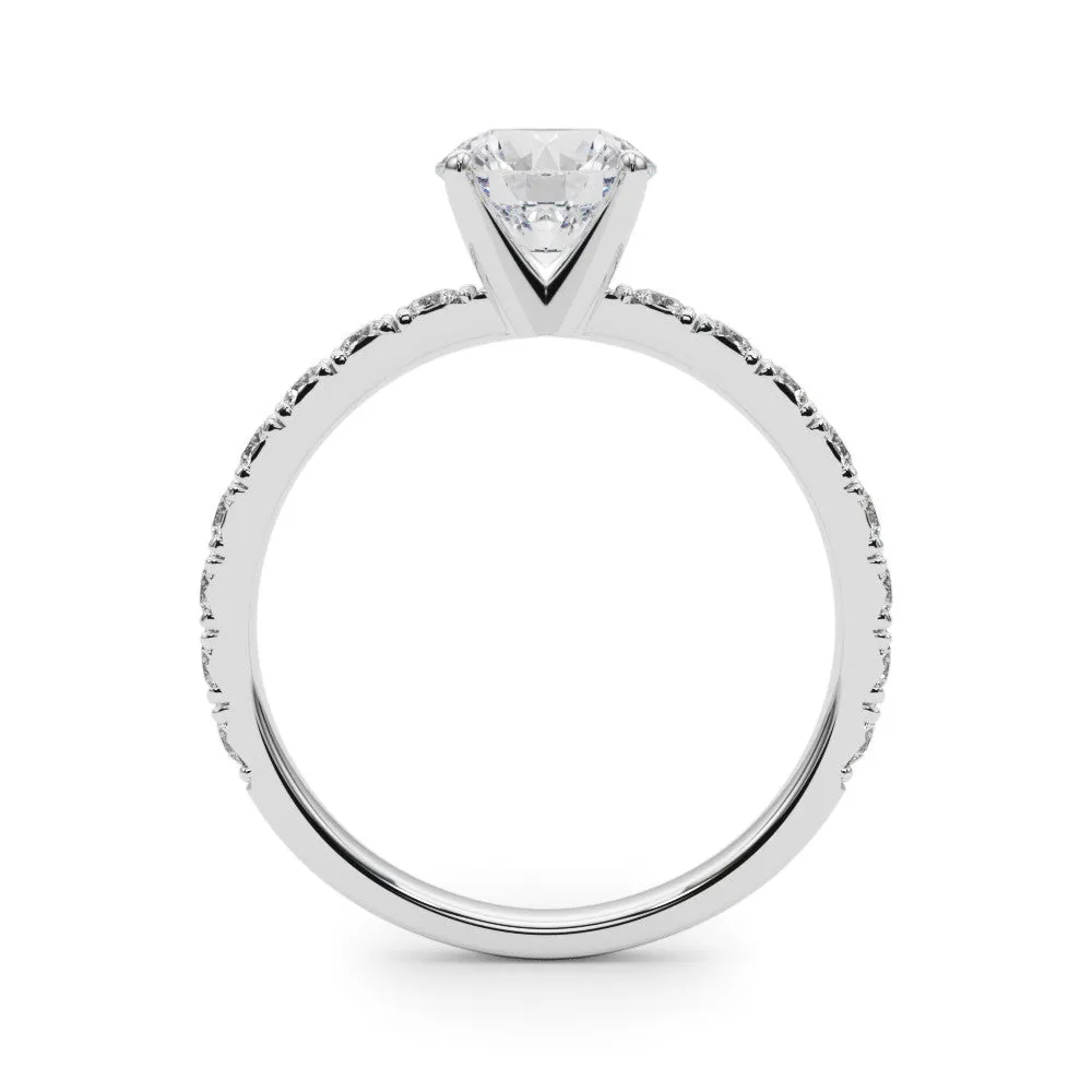 14K White Gold Round Brilliant Diamond Engagement Ring With French Pave Accent Diamonds