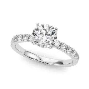 14K White Gold Round Brilliant Diamond Engagement Ring With French Pave Accent Diamonds