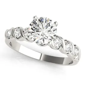 14K White Gold Round Brilliant Diamond Engagement Ring With Semi Bezel Diamond Accents