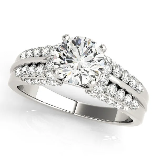 14K White Gold Round Brilliant Diamond Multi-Row Engagement Ring With Pave Accents