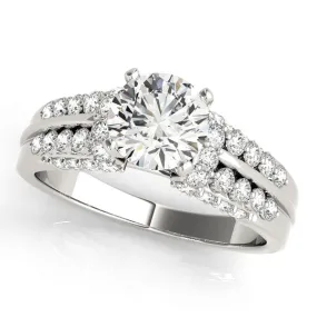 14K White Gold Round Brilliant Diamond Multi-Row Engagement Ring With Pave Accents
