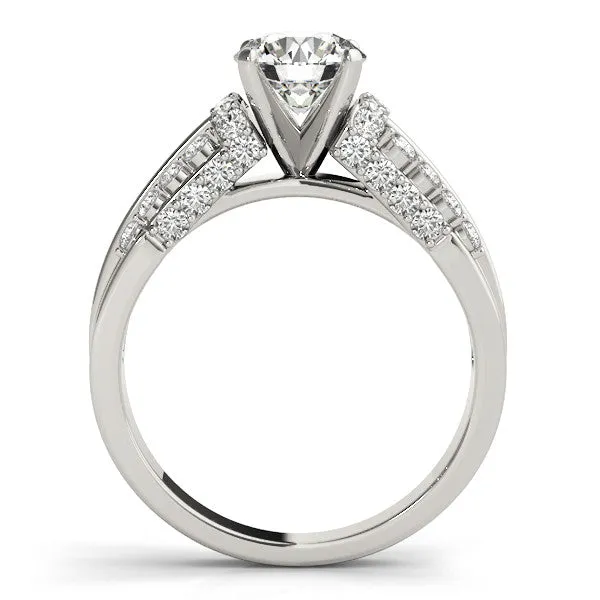 14K White Gold Round Brilliant Diamond Multi-Row Engagement Ring With Pave Accents