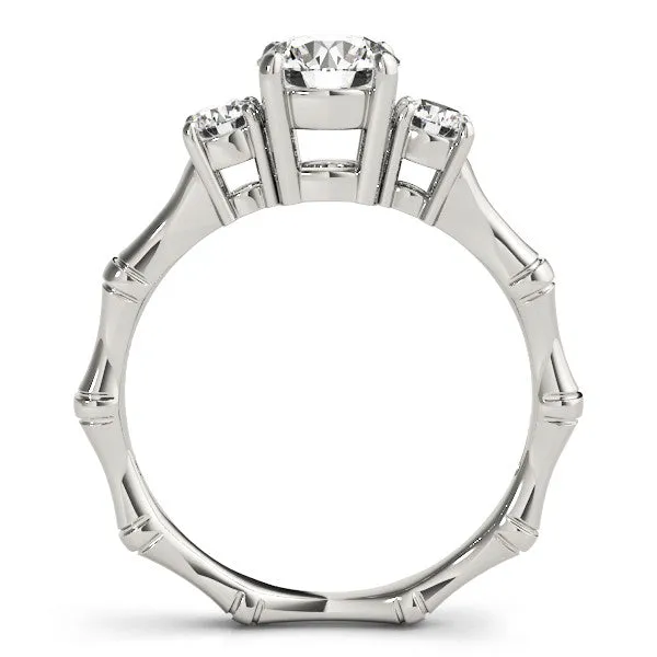 14K White Gold Round Brilliant Diamond Three Stone Engagement Ring