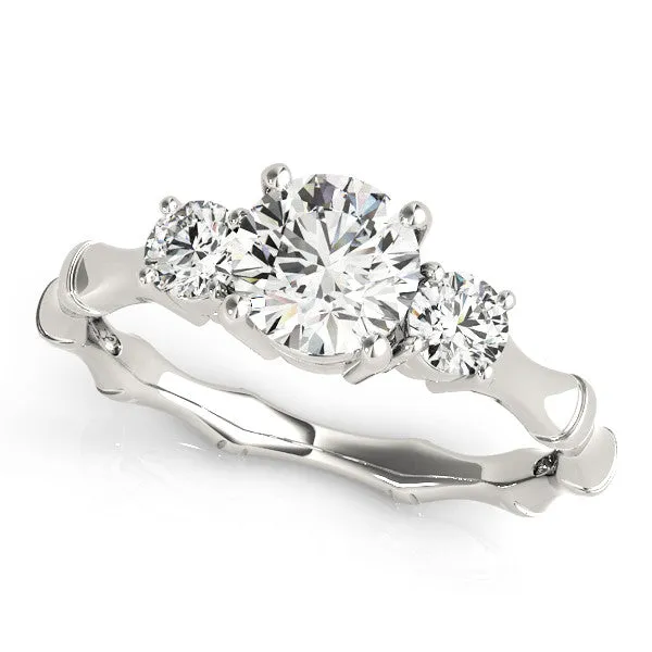 14K White Gold Round Brilliant Diamond Three Stone Engagement Ring