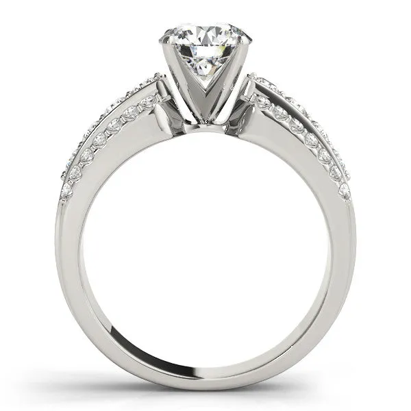 14K White Gold Round Brilliant Diamond Triple Row Engagement Ring With Multi-Sized Pave Accents