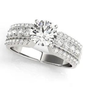14K White Gold Round Brilliant Diamond Triple Row Engagement Ring With Multi-Sized Pave Accents