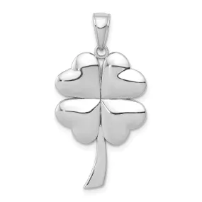 14k White Gold Solid Textured Polished Finish 4-Leaf Clover Charm Pendant