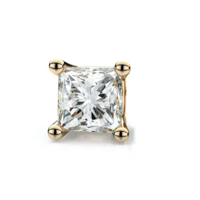 14k Yellow Gold 4-prong Princess Diamond Single Stud Earring 0.50ctw (5.5mm Ea), H-i Color, Si Clarity