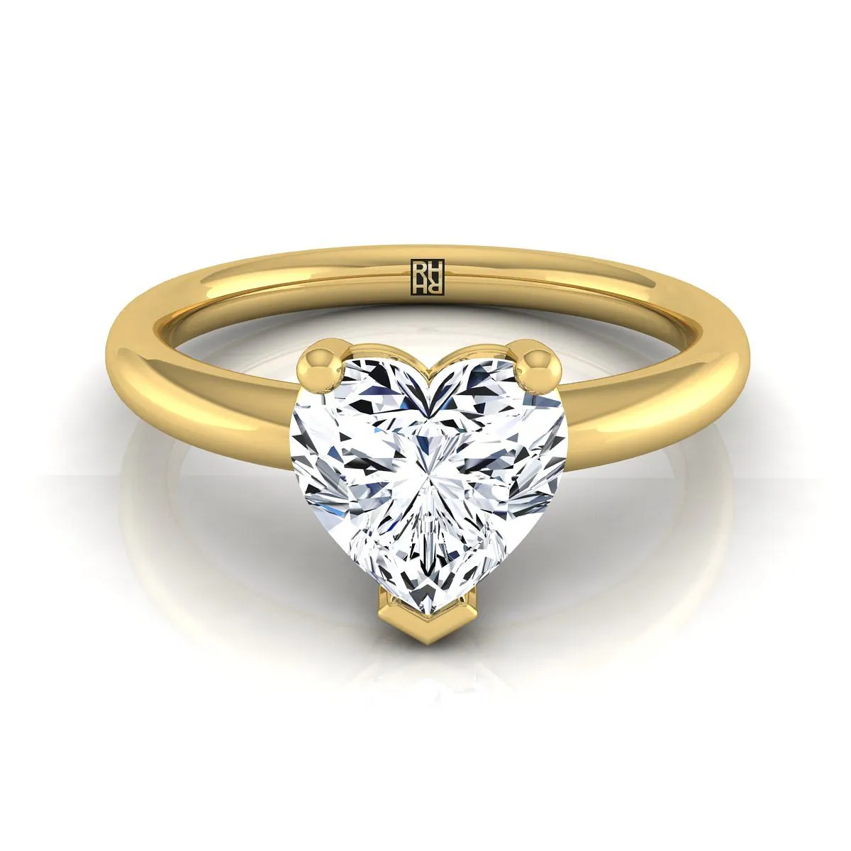 14K Yellow Gold Heart Shape Center Rounded Comfort Fit Solitaire Engagement Ring