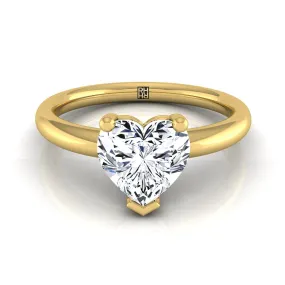 14K Yellow Gold Heart Shape Center Rounded Comfort Fit Solitaire Engagement Ring