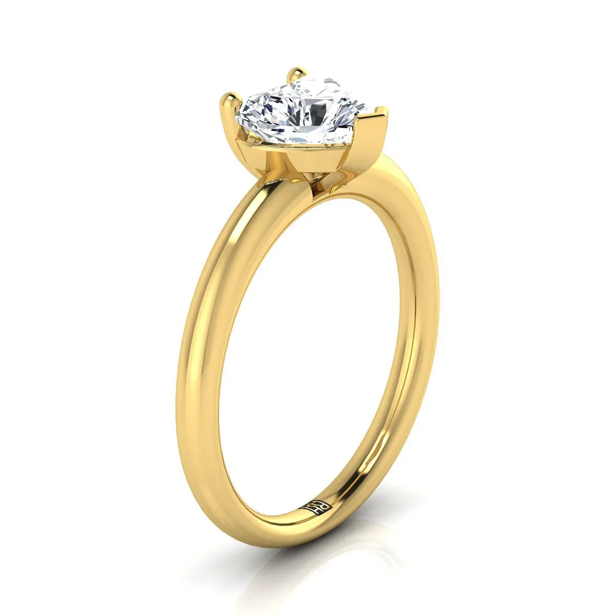 14K Yellow Gold Heart Shape Center Rounded Comfort Fit Solitaire Engagement Ring