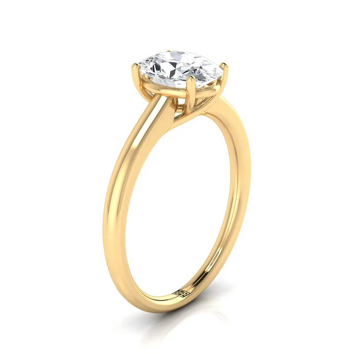 14K Yellow Gold Oval Contemporary Comfort Fit Solitaire Engagement Ring