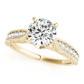 14K Yellow Gold Round Brilliant Diamond Antique High Shoulder Cathedral Engagement Ring With Beaded Accents (1.20ctw)