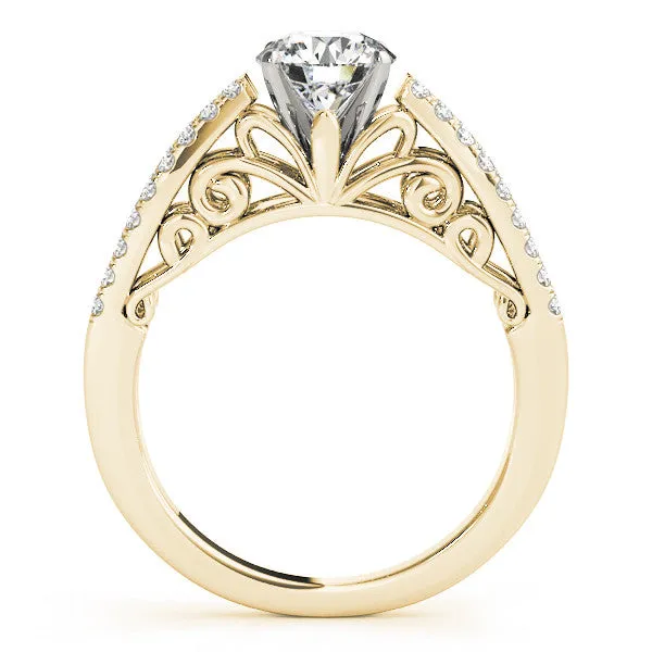 14K Yellow Gold Round Brilliant Diamond Antique Split Shank Engagement Ring With Pave Accents (1.25ctw)