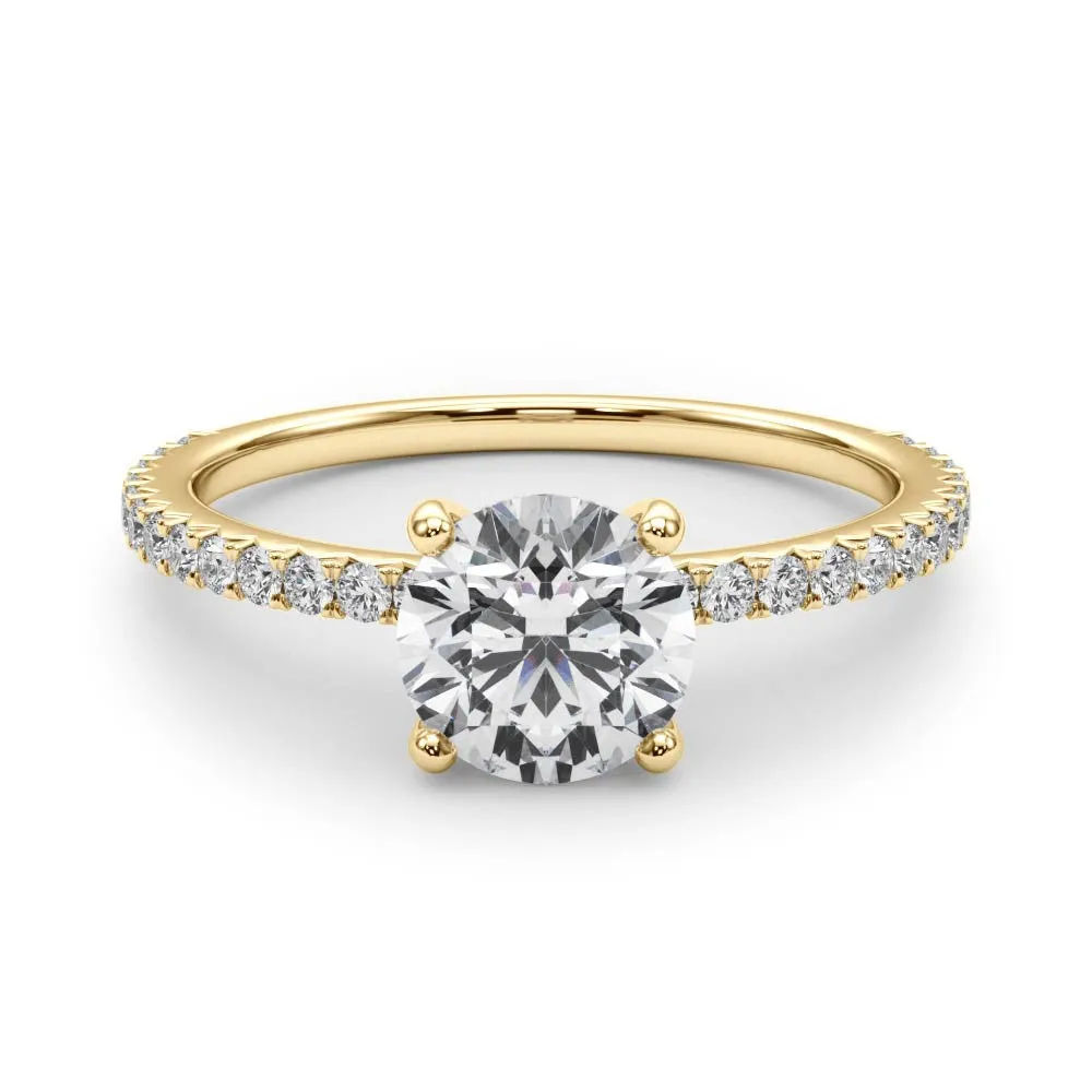 14K Yellow Gold Round Brilliant Diamond Engagement Ring With Pave Accent Diamonds