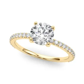 14K Yellow Gold Round Brilliant Diamond Engagement Ring With Pave Accent Diamonds