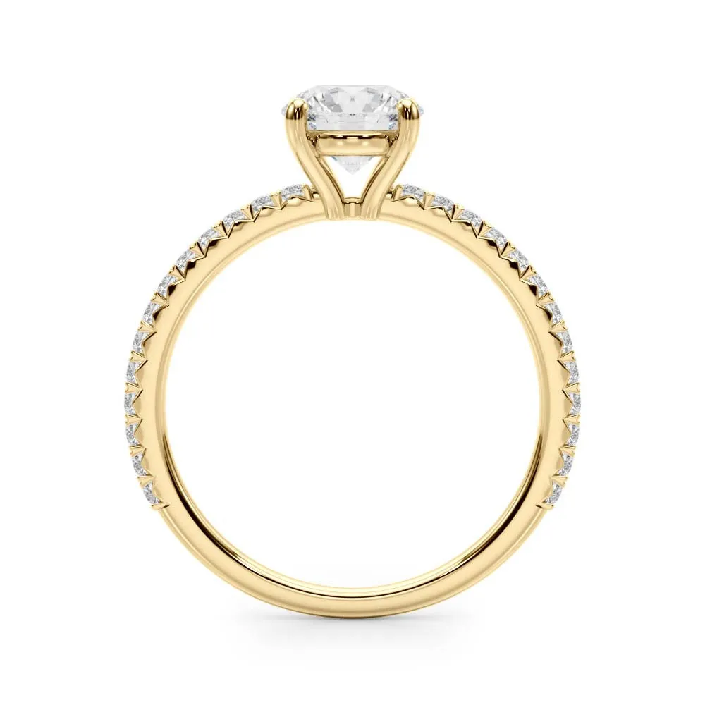 14K Yellow Gold Round Brilliant Diamond Engagement Ring With Pave Accent Diamonds