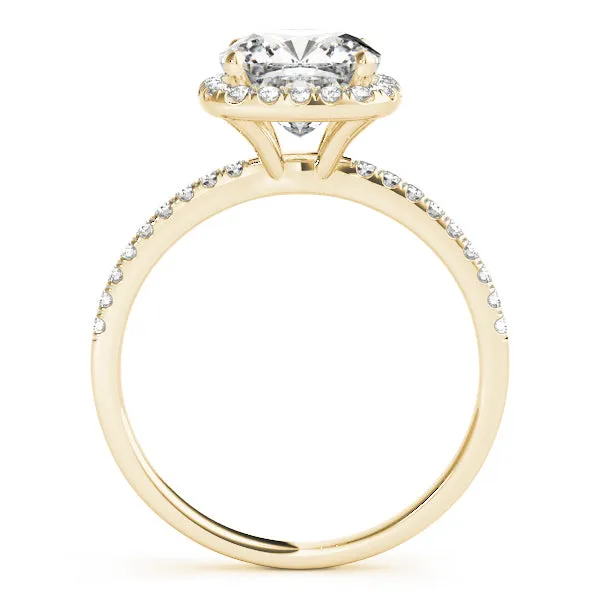 14K Yellow Gold Round Brilliant Diamond Halo Pave Accented Engagement Ring