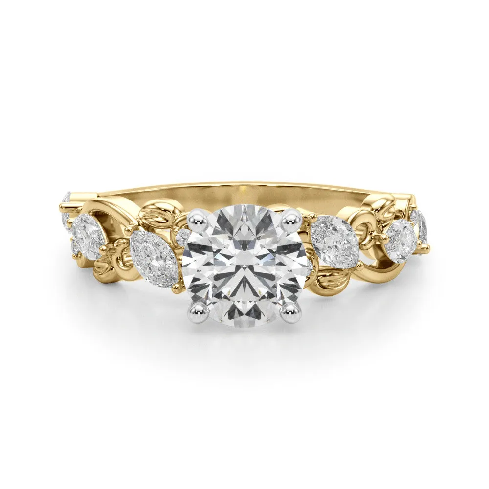 14K Yellow Gold Round Brilliant Diamond Vine Inspired Engagement Ring With Diamond Accents (1.50ctw)