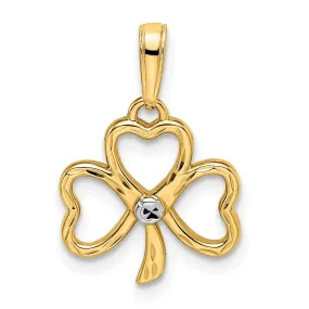 14k Yellow Gold White Rhodium Solid Flat Back Polished Diamond Cut Finish Clover Charm Pendant