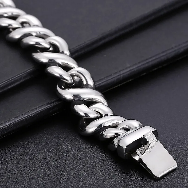 14MM 8.9" 316L Stainless Steel Link Chain Bracelet For Men