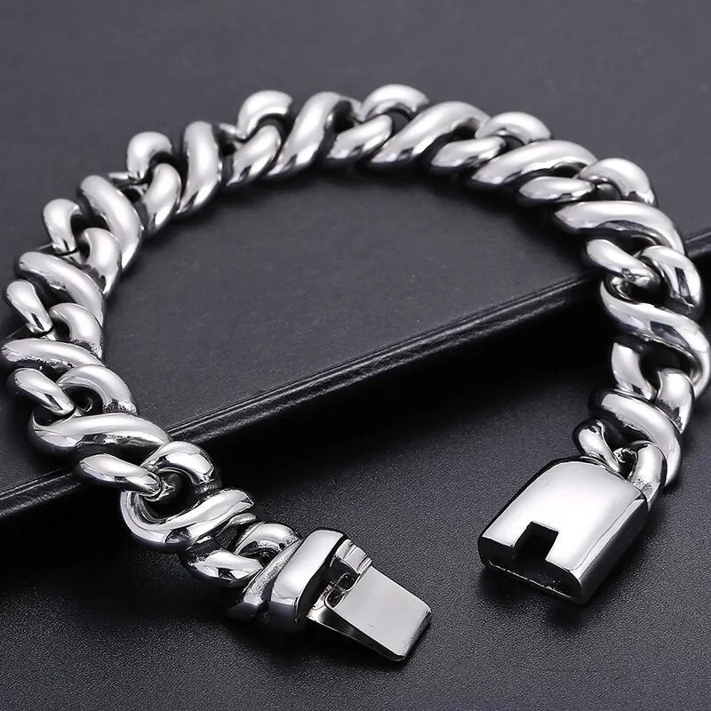 14MM 8.9" 316L Stainless Steel Link Chain Bracelet For Men