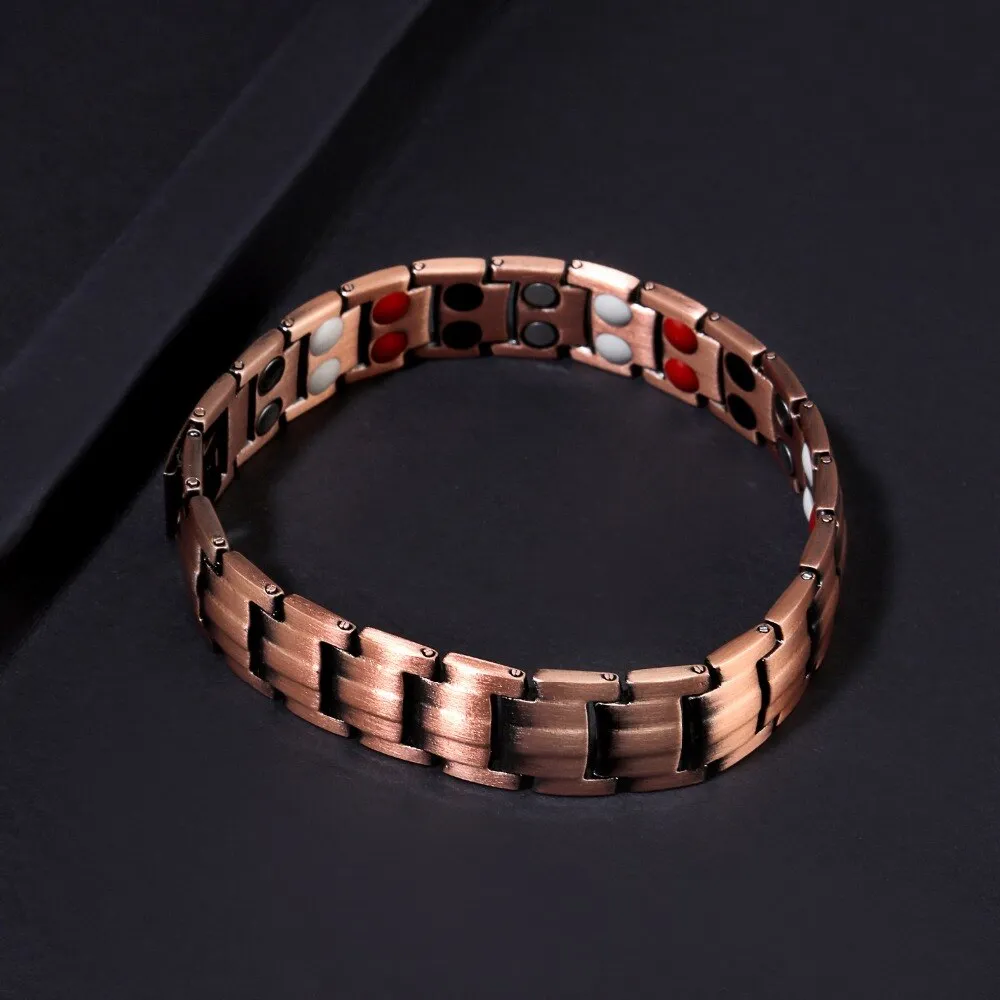 15MM Copper Chain Bracelet Men 4 Element Double Row Magnetic Therapy Mens Bracelets