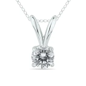 1/7 Carat Round Diamond Solitaire Pendant In 14K White Gold