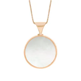 18ct Rose Gold Whitby Jet Mother of Pearl King's Coronation Hallmark Double Sided Round Necklace