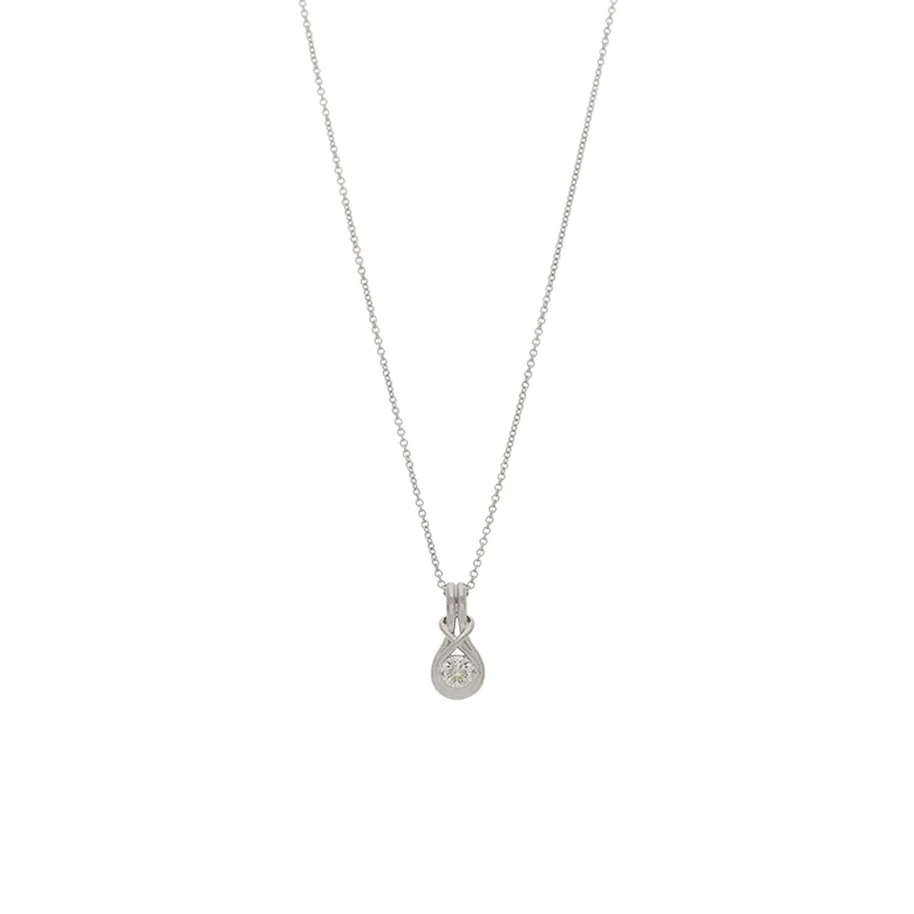 18ct White Gold Knot Solitaire Diamond Pendant