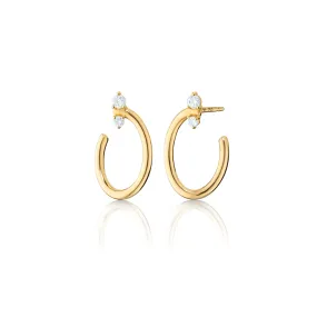 18K Gold Small Oval “Galaxy Wrap Hoop” Earrings with White Diamonds