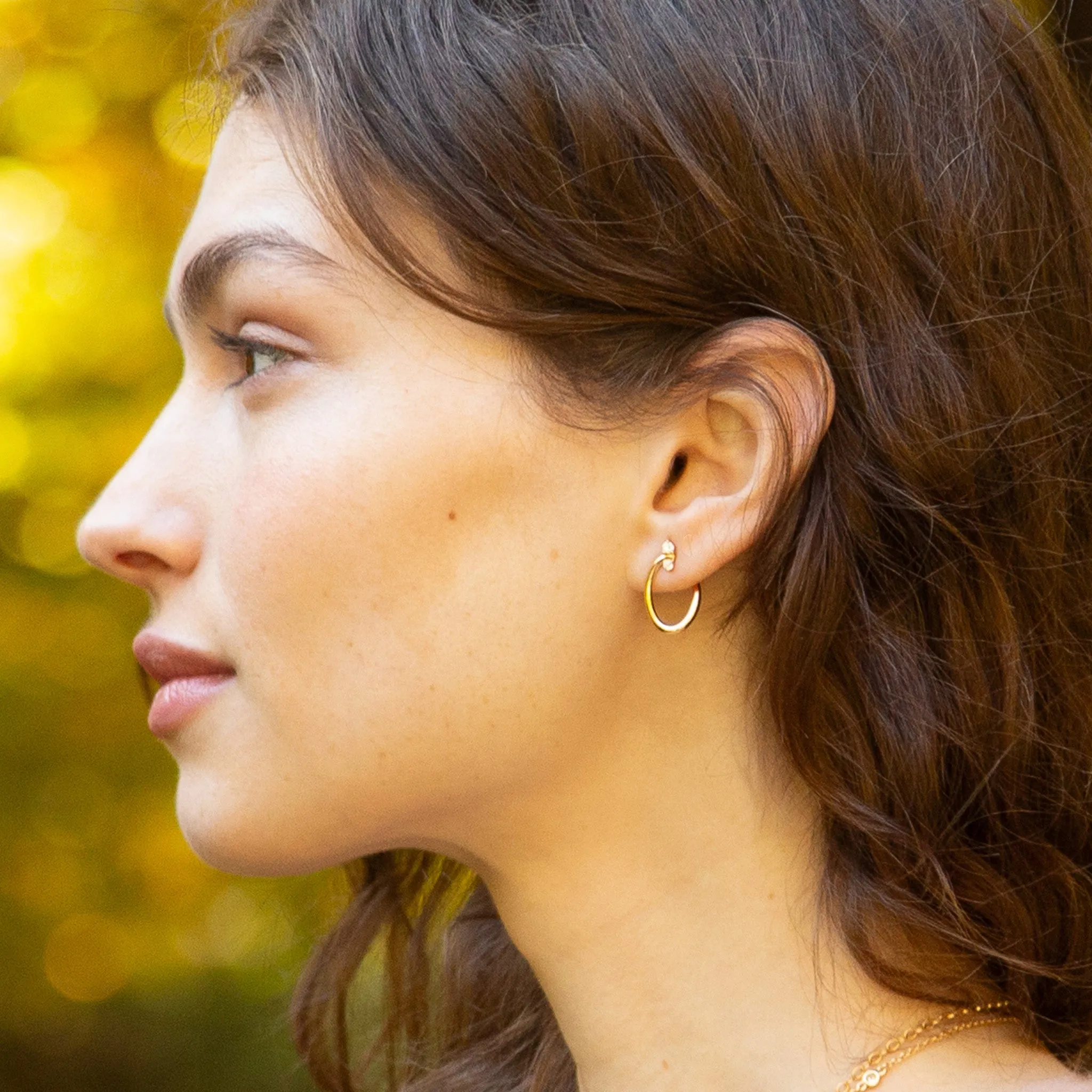 18K Gold Small Oval "Galaxy Wrap Hoop" Earrings with White Diamonds