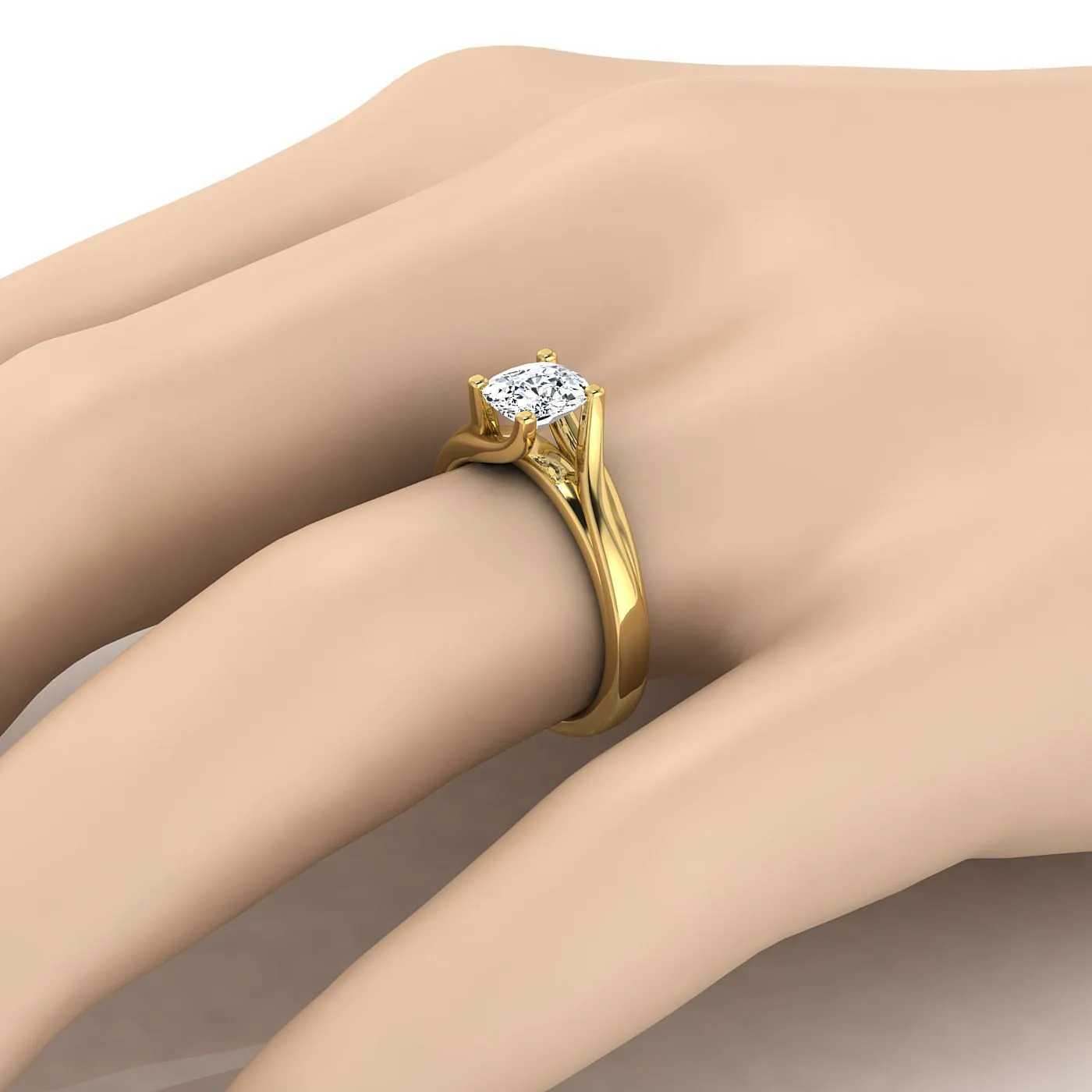 18K Yellow Gold Cushion  Twisted Bypass Solitaire Engagement Ring