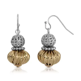 1928 Jewelry Filigree Puff Corrugated Bead Drop Earrings