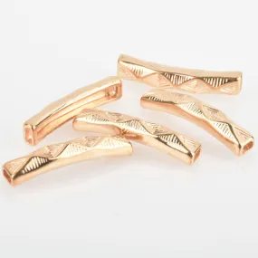 2 Gold Tube Beads, Stamped Diamond Pattern, Curved Bracelet Bead, 1-1/2" bme0538