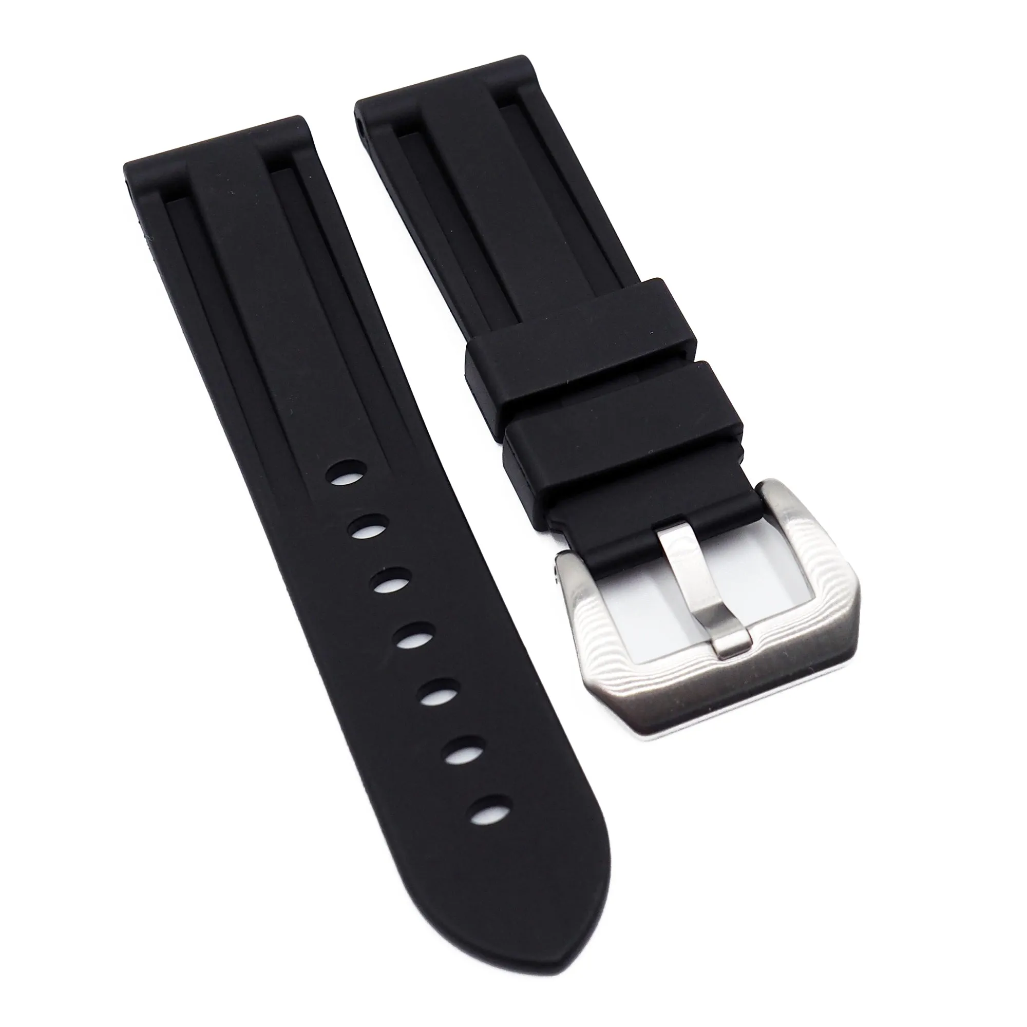 22mm, 24mm Black Vulcanized FKM Rubber Watch Strap For Panerai