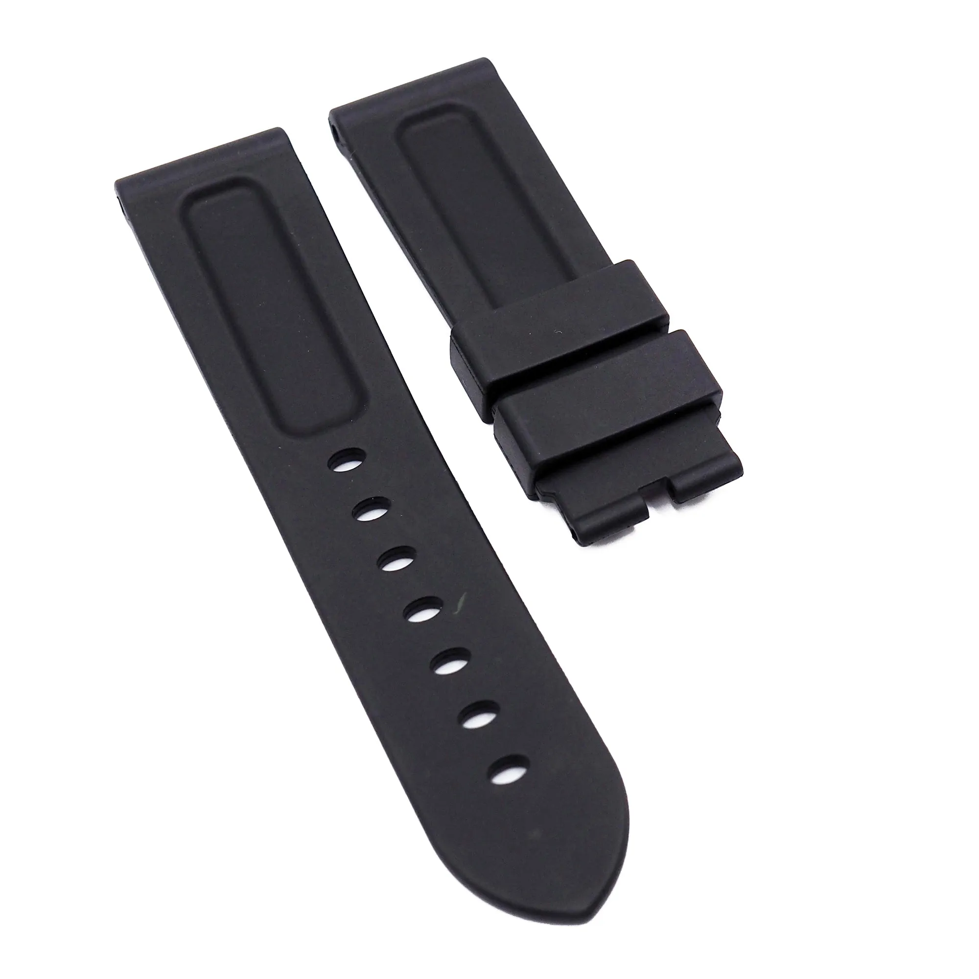 22mm, 24mm Black Vulcanized FKM Rubber Watch Strap For Panerai