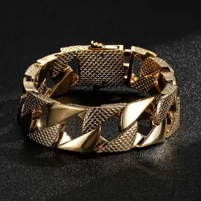 22mm Gold Snake Patterned Chaps Cuban Bracelet 8 Inch