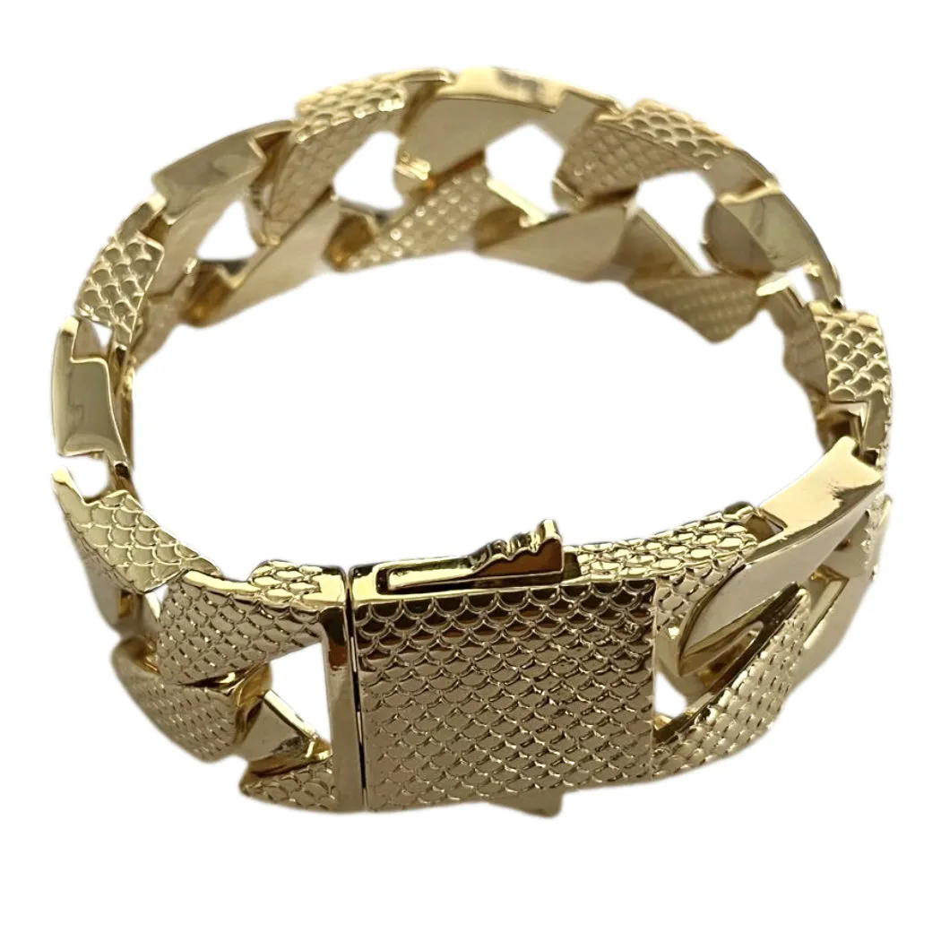 22mm Gold Snake Patterned Chaps Cuban Bracelet 8 Inch