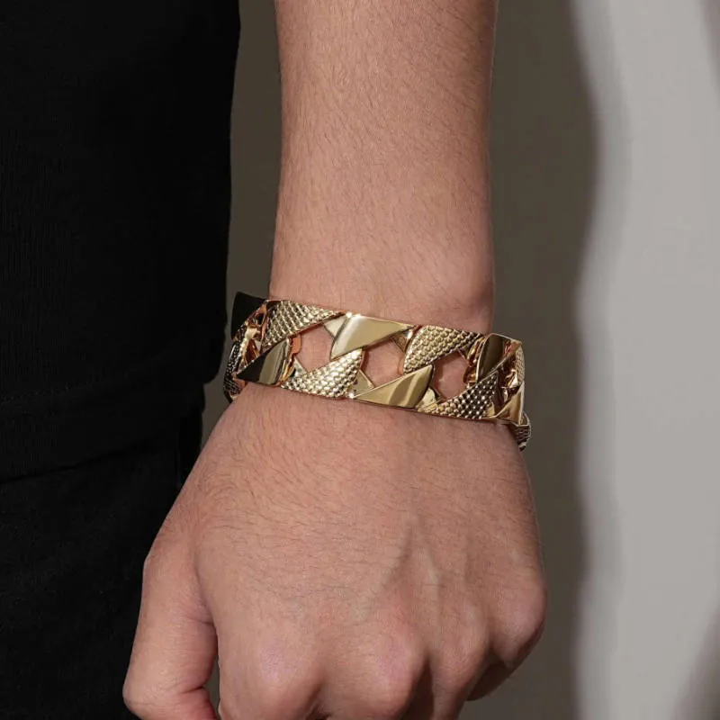22mm Gold Snake Patterned Chaps Cuban Bracelet 8 Inch